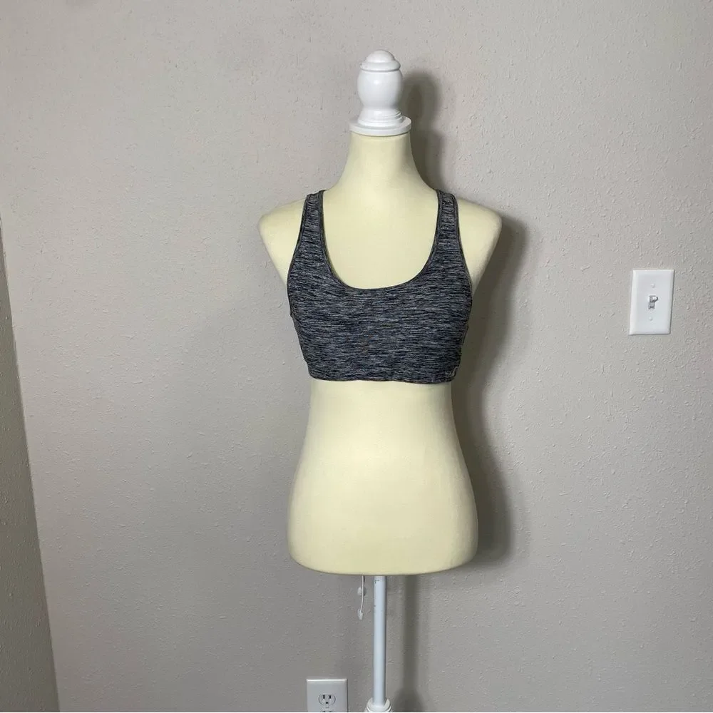 Holister Open Back Chriscross Black & Gray Spacedye Spots Bra Women's Size M